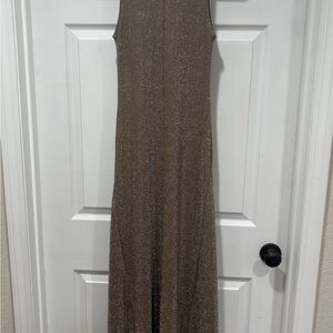 Zara Metallic Taupe Floor-Length Sleeveless Gown